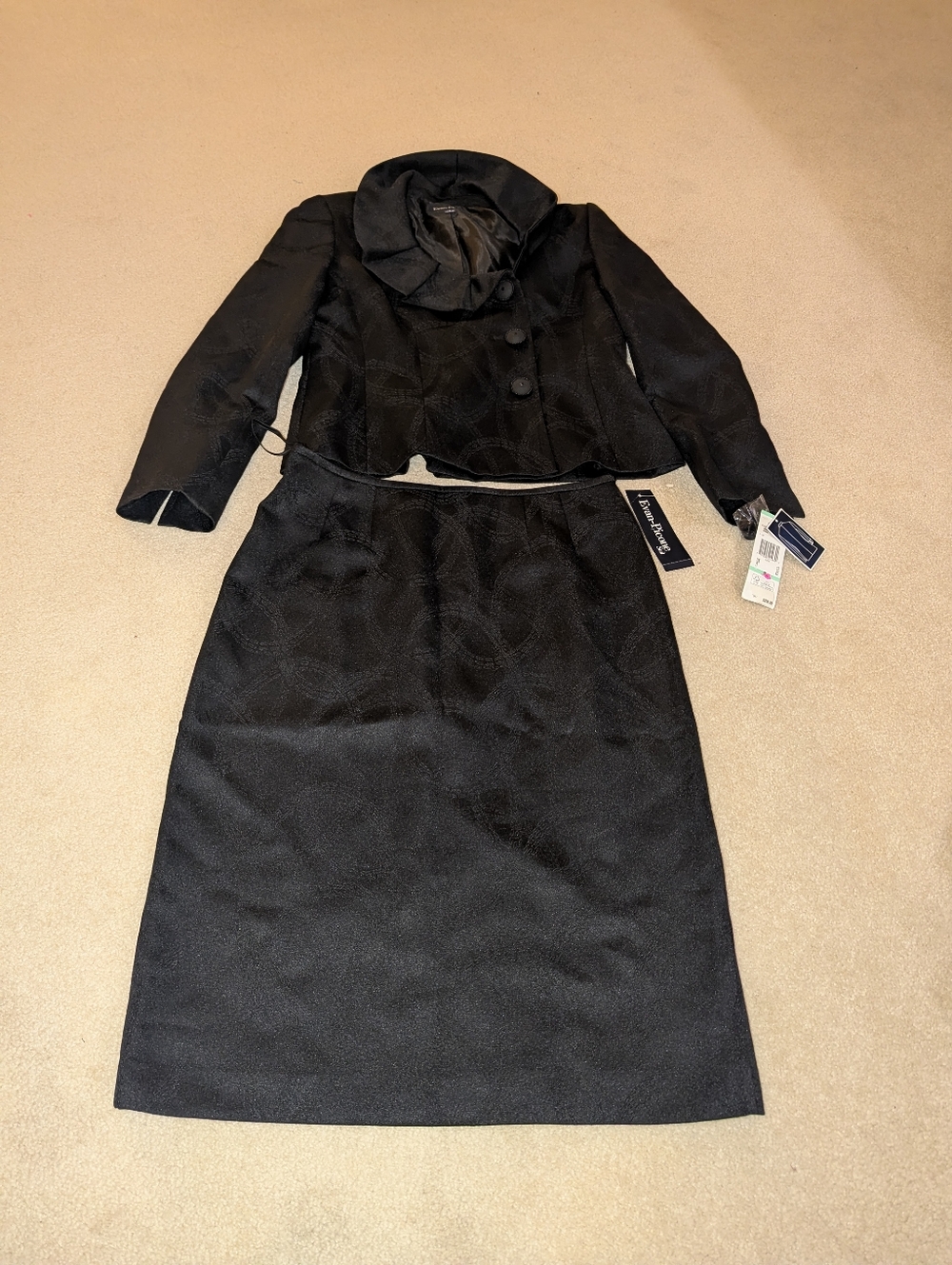 Nwt Evan Picone Black Middleton Suit with Skirt + Blazer Jacket Womens Sz 8 $200